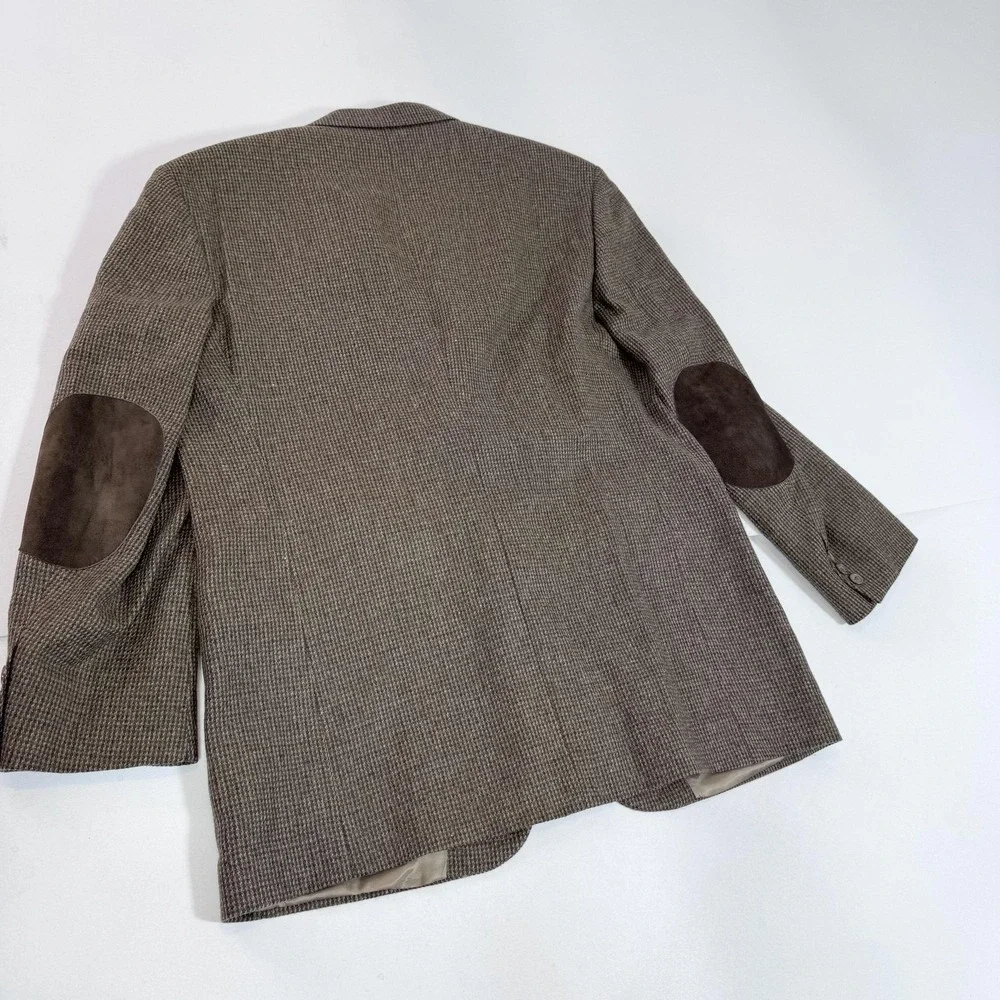 VTG Business Class Collection Blazer Mens 42R Brown Elbow Patches Sport Coat